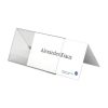 Plastic name tent card holder`s size is 290 x 110 mm and insert paper will be color printing