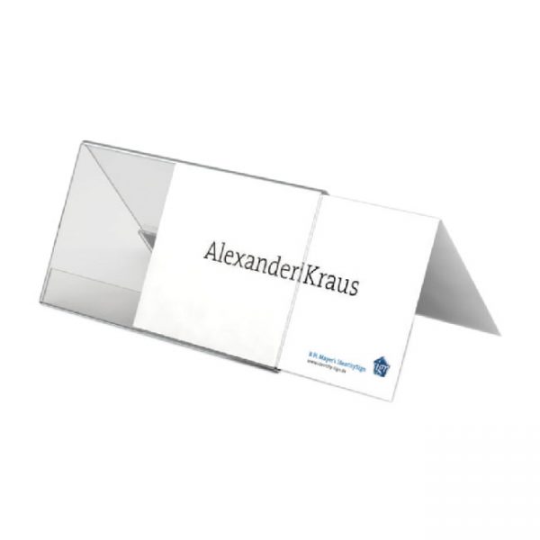 Plastic name tent card holder`s size is 290 x 110 mm and insert paper will be color printing